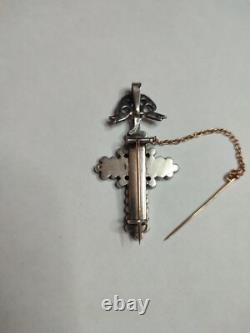 Antique Yvetot Cross in solid silver, gold, and Rhine stones, Normandy 19th century