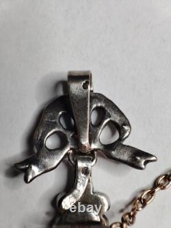 Antique Yvetot Cross in solid silver, gold, and Rhine stones, Normandy 19th century