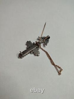 Antique Yvetot Cross in solid silver, gold, and Rhine stones, Normandy 19th century