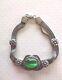 Antique And Rare Solid Silver 925 Bracelet 19th Century Green Stone