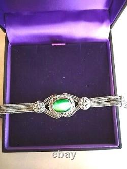 Antique and Rare Solid Silver 925 Bracelet 19th Century Green Stone