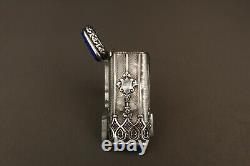 Antique and Rare Solid Silver and Lapis Lazuli Matchbox Patent