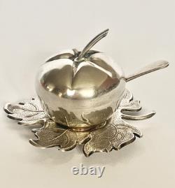 Antique apple-shaped mustard pot in 925/1000 sterling silver, weight 59 g