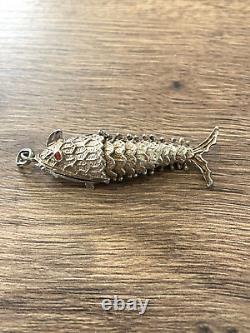 Antique articulated fish box pendant in sterling silver