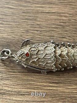 Antique articulated fish box pendant in sterling silver