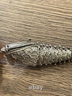 Antique articulated fish box pendant in sterling silver