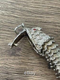 Antique articulated fish box pendant in sterling silver