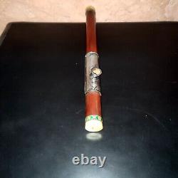 Antique bamboo and solid silver pipe C. 1900 China Indochina L47cm antique