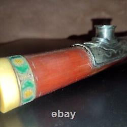 Antique bamboo and solid silver pipe C. 1900 China Indochina L47cm antique