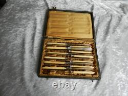 Antique box of 12 knives with solid silver blades Minerva Antique box of 12 knives with solid silver blades Minerva