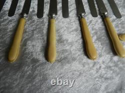 Antique box of 12 knives with solid silver blades Minerva