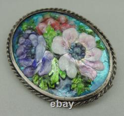 Antique brooch Limoges enamel, solid silver setting signed J. HOUMIEU Limoges