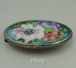 Antique brooch Limoges enamel, solid silver setting signed J. HOUMIEU Limoges