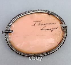 Antique brooch Limoges enamel, solid silver setting signed J. HOUMIEU Limoges