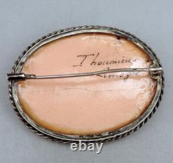Antique brooch Limoges enamel, solid silver setting signed J. HOUMIEU Limoges