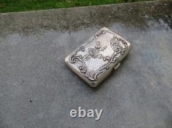 Antique cigarette case card holder in solid silver 56g floral decoration