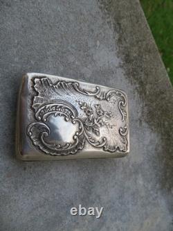 Antique cigarette case card holder in solid silver 56g floral decoration