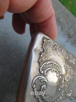 Antique cigarette case card holder in solid silver 56g floral decoration