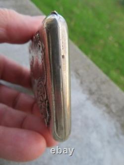 Antique cigarette case card holder in solid silver 56g floral decoration