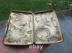 Antique cigarette case card holder in solid silver 56g floral decoration
