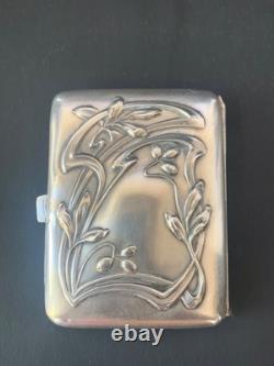 Antique cigarette case in solid silver and vermeil Art Nouveau period