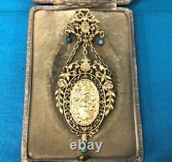 Antique convertible pendant into a brooch, gilded sterling silver / vermeil, 19th century jewelry