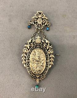 Antique convertible pendant into a brooch, gilded sterling silver / vermeil, 19th century jewelry