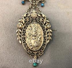 Antique convertible pendant into a brooch, gilded sterling silver / vermeil, 19th century jewelry