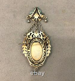 Antique convertible pendant into a brooch, gilded sterling silver / vermeil, 19th century jewelry