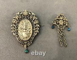 Antique convertible pendant into a brooch, gilded sterling silver / vermeil, 19th century jewelry