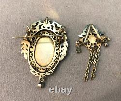 Antique convertible pendant into a brooch, gilded sterling silver / vermeil, 19th century jewelry