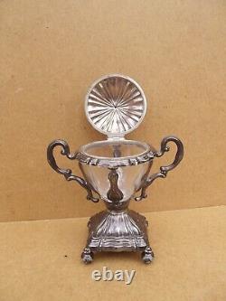 Antique crystal sugar bowl with solid silver Minerva hallmark