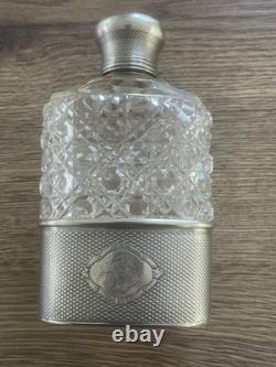 Antique cut crystal and solid silver Minerva liquor flask