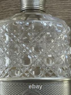 Antique cut crystal and solid silver Minerva liquor flask