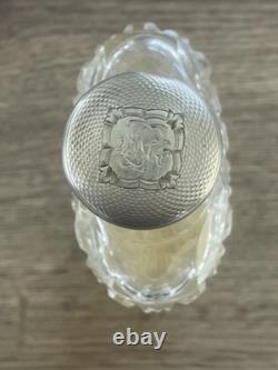 Antique cut crystal and solid silver Minerva liquor flask