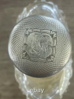 Antique cut crystal and solid silver Minerva liquor flask