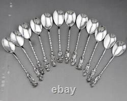 Antique dessert set 12 silver spoons solid china or Vietnam 253 grams