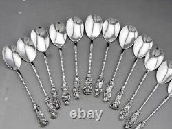 Antique dessert set 12 silver spoons solid china or Vietnam 253 grams