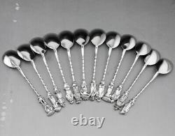 Antique dessert set 12 silver spoons solid china or Vietnam 253 grams
