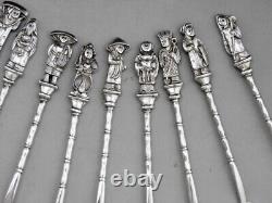 Antique dessert set 12 silver spoons solid china or Vietnam 253 grams