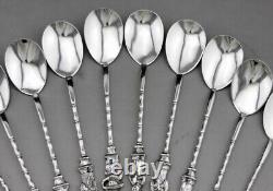 Antique dessert set 12 silver spoons solid china or Vietnam 253 grams