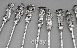 Antique dessert set 12 silver spoons solid china or Vietnam 253 grams