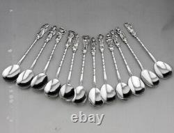 Antique dessert set 12 silver spoons solid china or Vietnam 253 grams