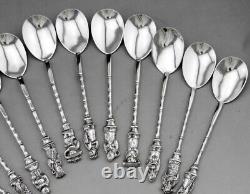 Antique dessert set 12 silver spoons solid china or Vietnam 253 grams