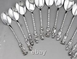 Antique dessert set 12 silver spoons solid china or Vietnam 253 grams