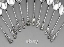 Antique dessert set 12 silver spoons solid china or Vietnam 253 grams