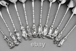 Antique dessert set 12 silver spoons solid china or Vietnam 253 grams