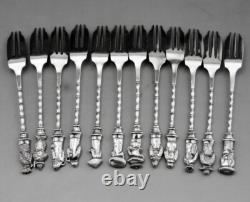 Antique dessert set 12 solid silver forks China or Vietnam 235 grams