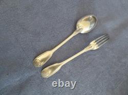 Antique dessert spoon, baptismal in solid silver by the silversmith Bezon Pierre 63 gr