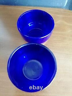 Antique double salt cellar, solid silver Minerva hallmark, blue glass liners